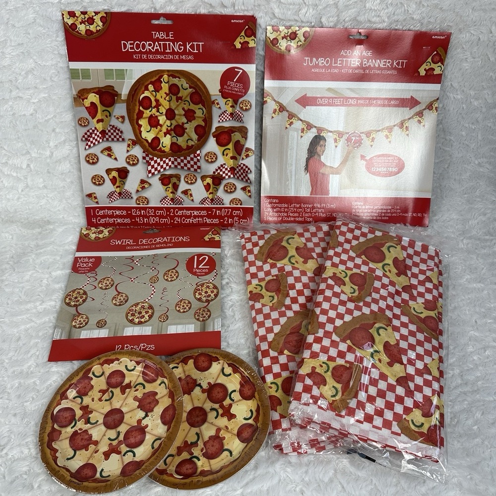 Pizza Birthday Party Supplies Set Plates, Tablecloths And Decorations Kit For 16